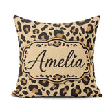 Custom Name Classic Leopard Pattern Natural Wildlife Seamless Square Filled Cushion Throw Pillow Sofa Bed Home Decor Zip Washable UK Made