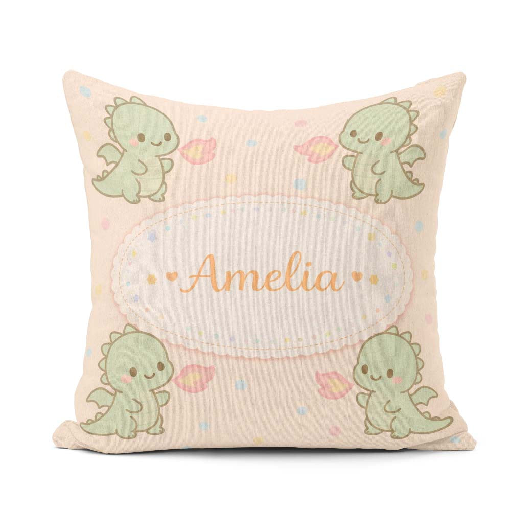 Custom Name Cute Baby Dinosaur Cartoon Animal Pattern Gift Idea Square Filled Cushion Throw Pillow Sofa Bed Home Decor Zip Washable UK Made