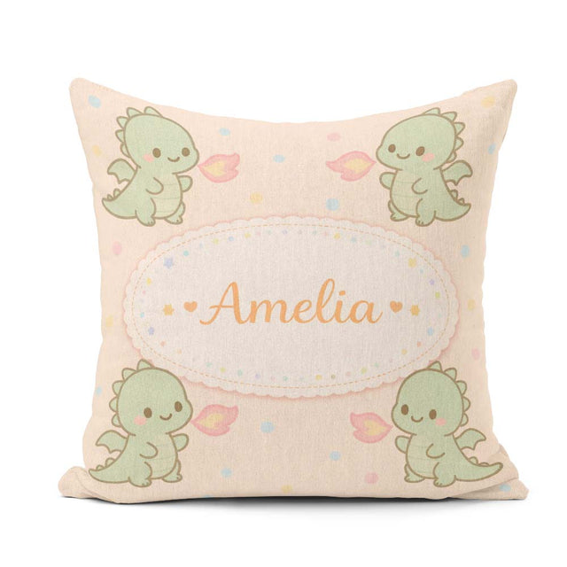 Custom Name Cute Baby Dinosaur Cartoon Animal Pattern Gift Idea Square Filled Cushion Throw Pillow Sofa Bed Home Decor Zip Washable UK Made