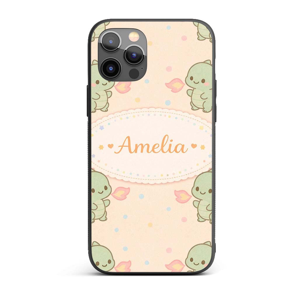 Cute Baby Dinosaur Cartoon Animal Printed Design Custom Name Protective Phone Case Mobile Cover Durable Everyday Smartphone Shock Resistant