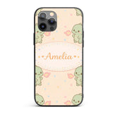 Cute Baby Dinosaur Cartoon Animal Printed Design Custom Name Protective Phone Case Mobile Cover Durable Everyday Smartphone Shock Resistant