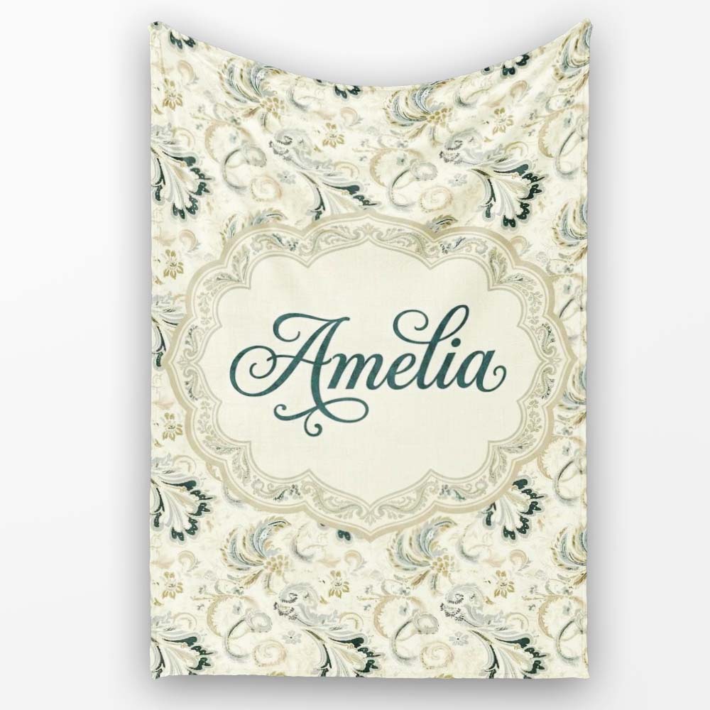 Elegant Vintage Paisley Floral Ornamental Seamless Pattern Soft  Personalised Custom Name Super Soft Fleece Blanket Bed Sofa Throw