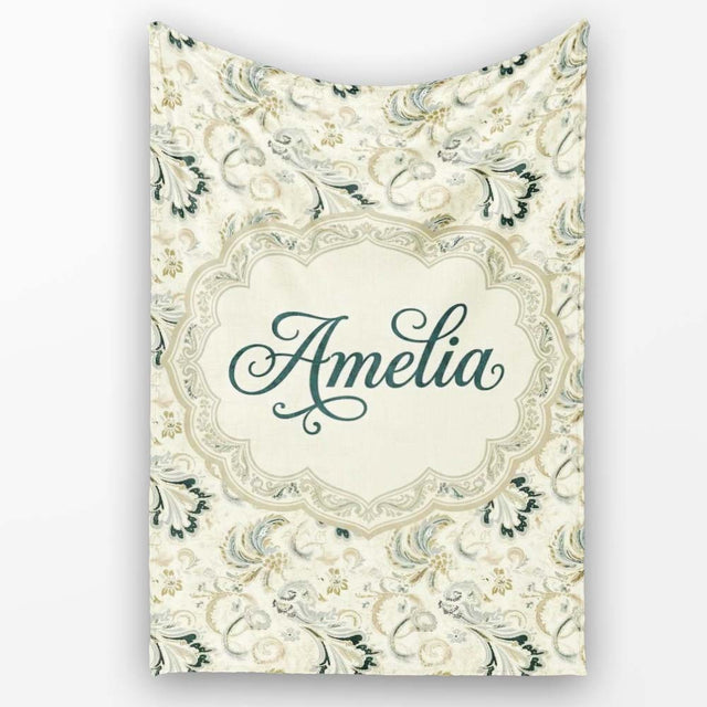 Elegant Vintage Paisley Floral Ornamental Seamless Pattern Soft  Personalised Custom Name Super Soft Fleece Blanket Bed Sofa Throw