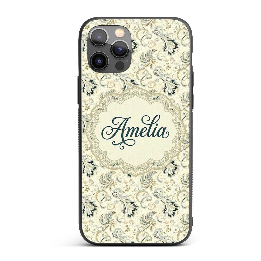 Elegant Vintage Paisley Floral Printed Design Custom Name Protective Phone Case Mobile Cover Durable Everyday Smartphone Shock Resistant
