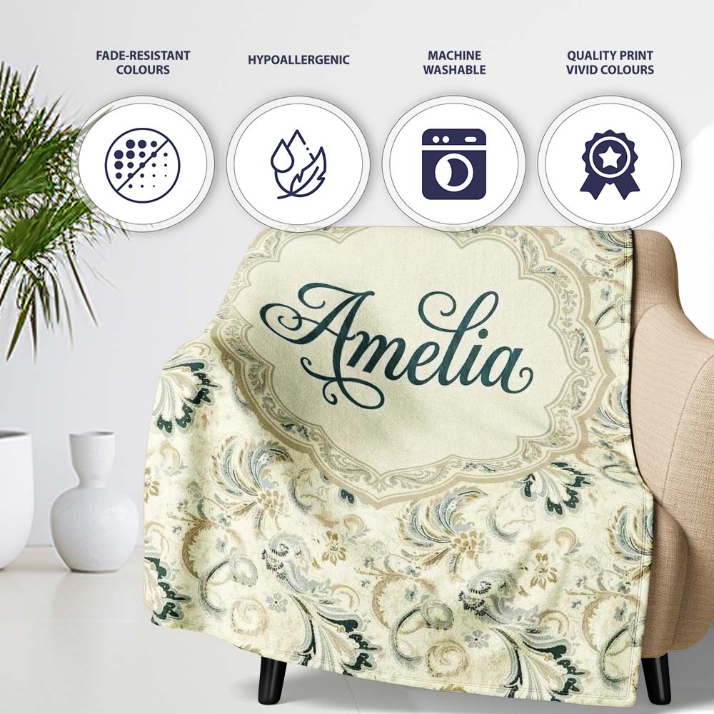 Elegant Vintage Paisley Floral Ornamental Seamless Pattern Soft  Personalised Custom Name Super Soft Fleece Blanket Bed Sofa Throw