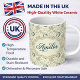Personalized Custom Name Elegant Vintage Paisley Floral Ornamental Seamless Pattern Soft 11oz Ceramic Coffee Tea Mug White Large Handle