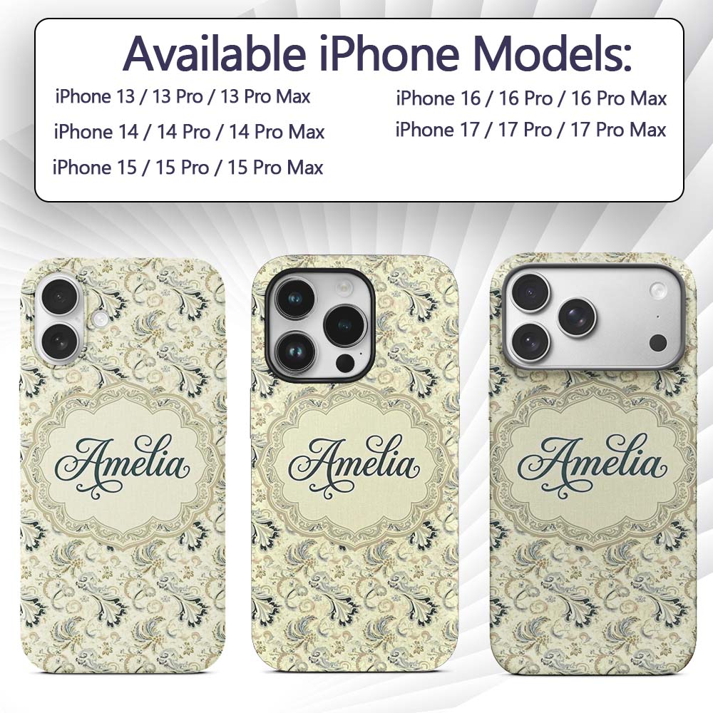 Elegant Vintage Paisley Floral Printed Design Custom Name Protective Phone Case Mobile Cover Durable Everyday Smartphone Shock Resistant