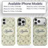 Elegant Vintage Paisley Floral Printed Design Custom Name Protective Phone Case Mobile Cover Durable Everyday Smartphone Shock Resistant