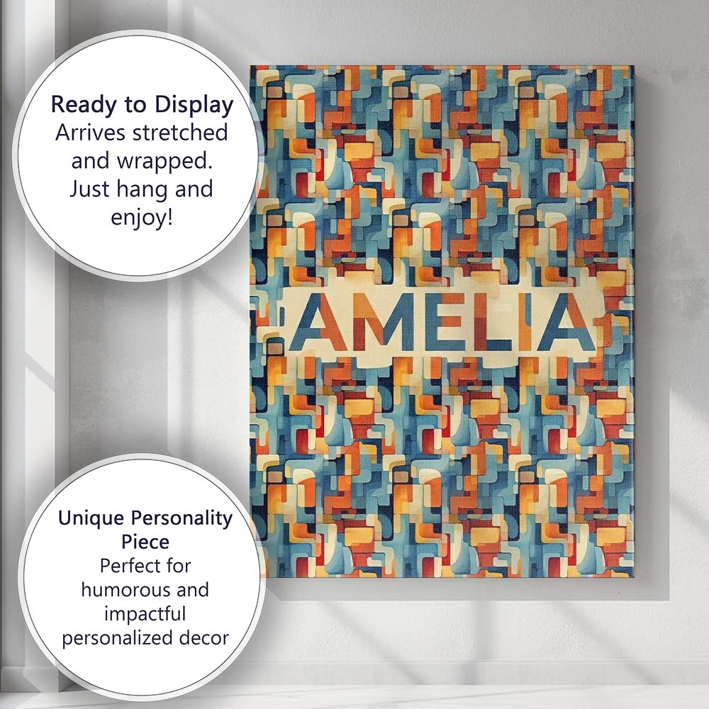 Personalised Name Abstract Geometric Shapes Custom  Bespoke Interior Contemporary Canvas Wall Art Print Decor Picture Ready to Hang
