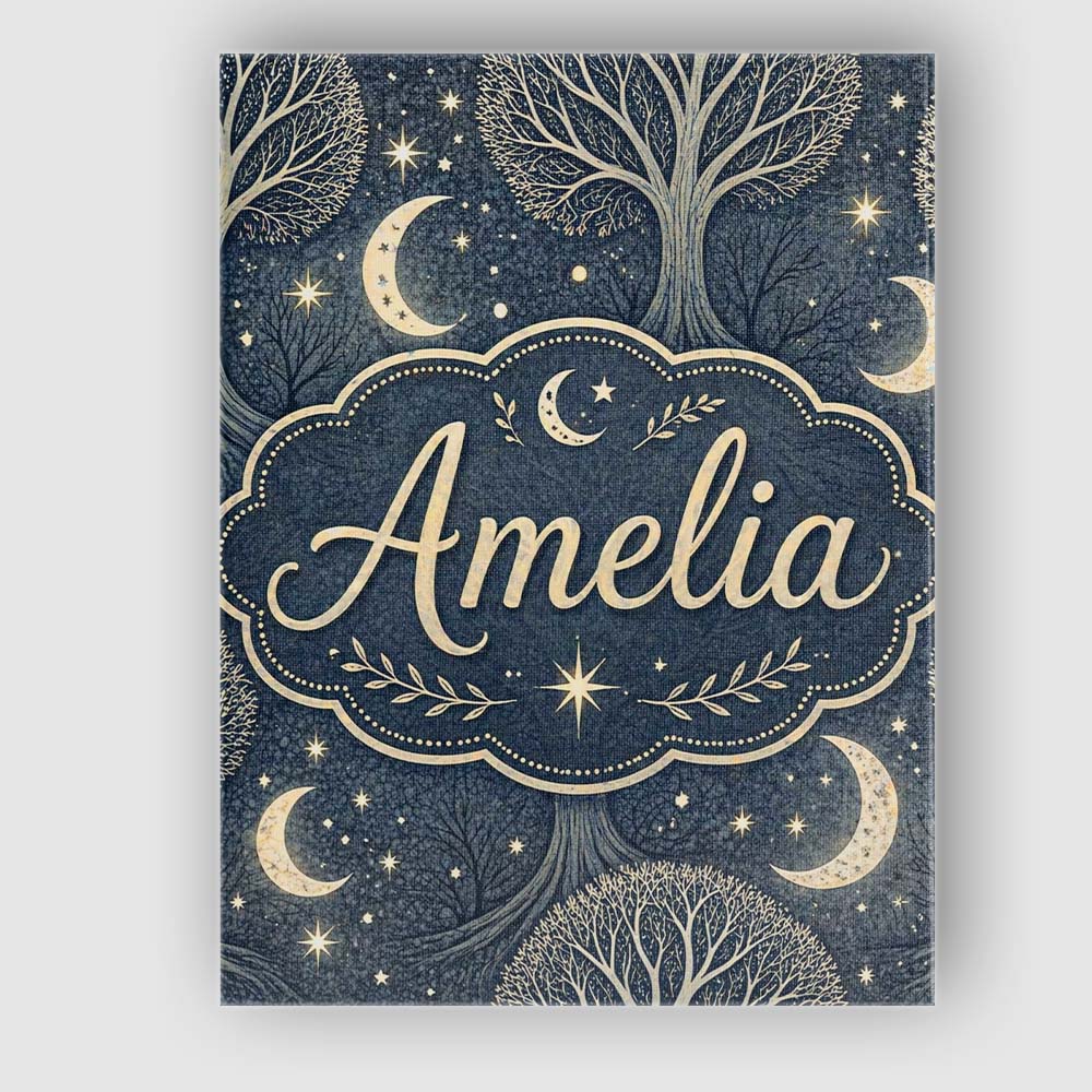 Personalised Name Mystical Forest Trees Moon Stars Night Seamless Custom  Bespoke Canvas Wall Art Print Decor Picture Ready to Hang