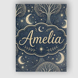 Personalised Name Mystical Forest Trees Moon Stars Night Seamless Custom  Bespoke Canvas Wall Art Print Decor Picture Ready to Hang