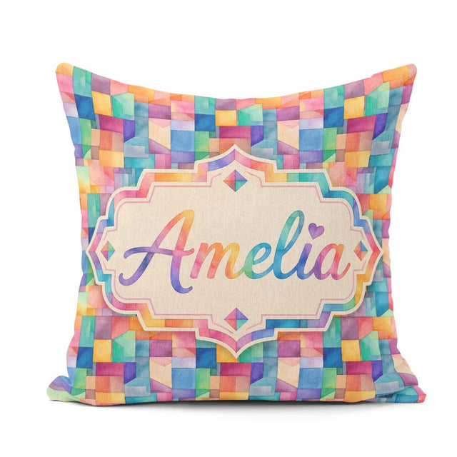 Custom Name Abstract Geometric Blocks Soft Modern Pattern Design Square Filled Cushion Throw Pillow Sofa Bed Home Decor Zip Washable UK Made