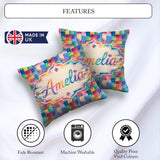 Custom Name Abstract Geometric Blocks Soft Modern Pattern Design Square Filled Cushion Throw Pillow Sofa Bed Home Decor Zip Washable UK Made
