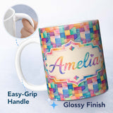 Personalized Custom Name Abstract Geometric Blocks Soft Modern Seamless Pattern Design Name 11oz Ceramic Coffee Tea Mug White Large Handle