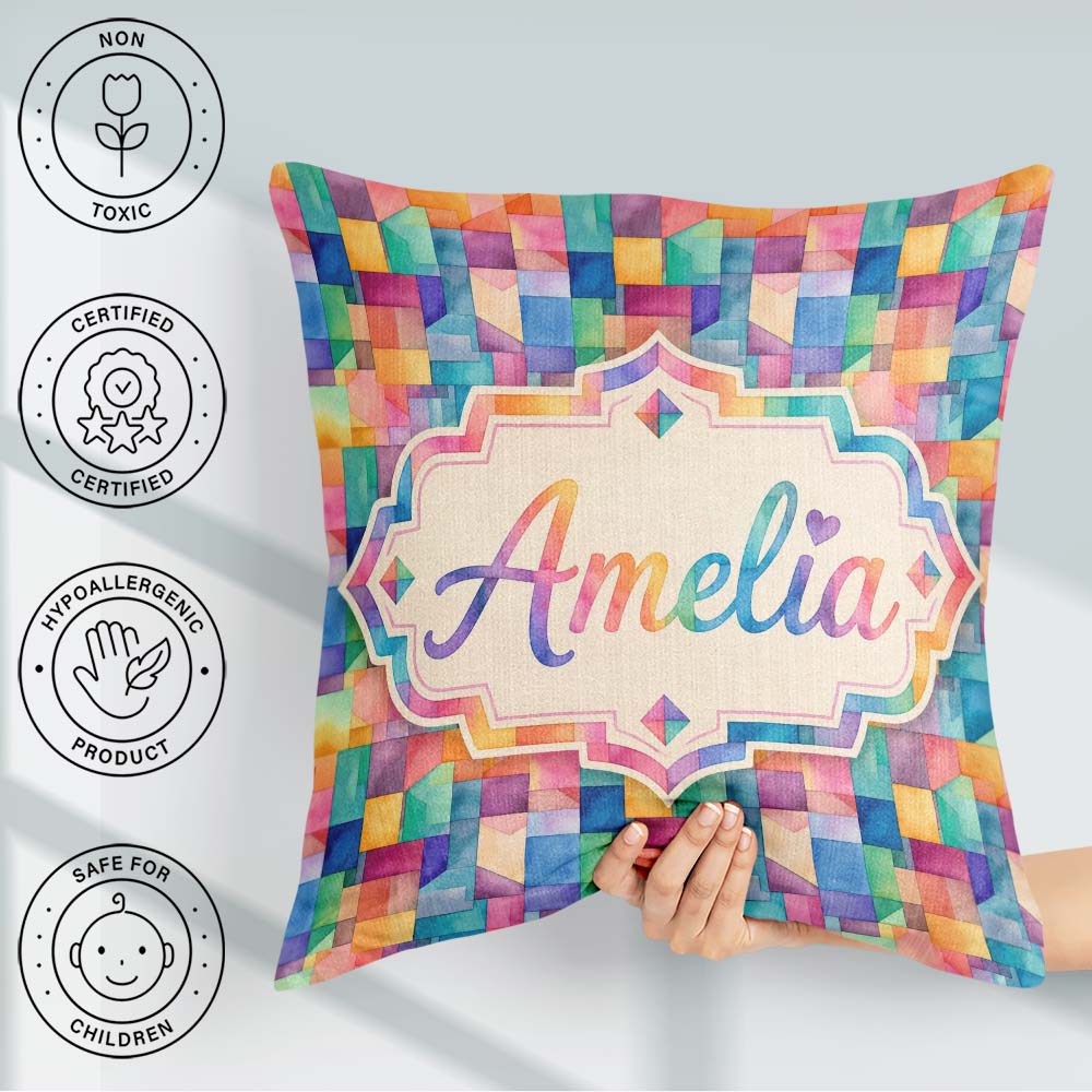Custom Name Abstract Geometric Blocks Soft Modern Pattern Design Square Filled Cushion Throw Pillow Sofa Bed Home Decor Zip Washable UK Made