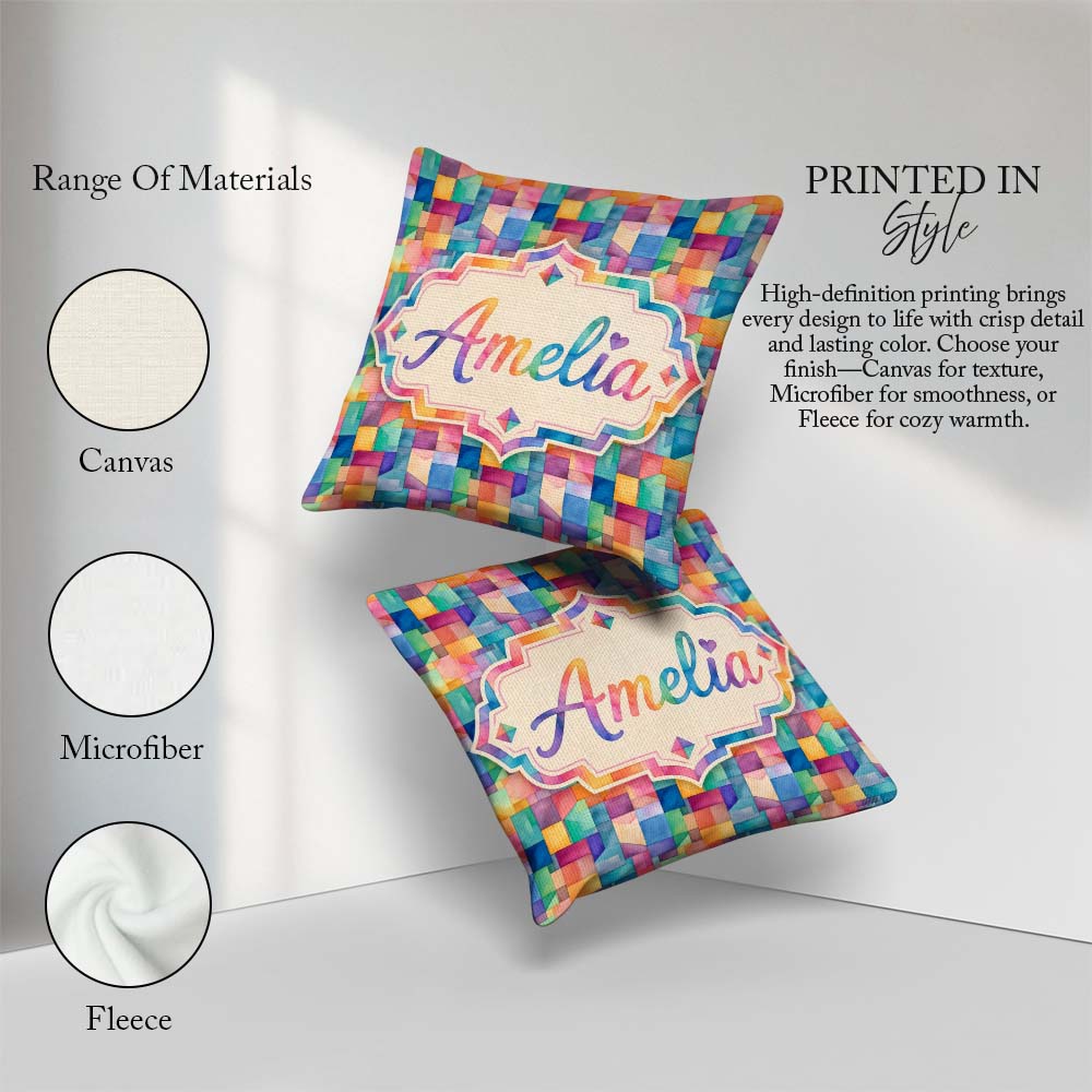 Custom Name Abstract Geometric Blocks Soft Modern Pattern Design Square Filled Cushion Throw Pillow Sofa Bed Home Decor Zip Washable UK Made