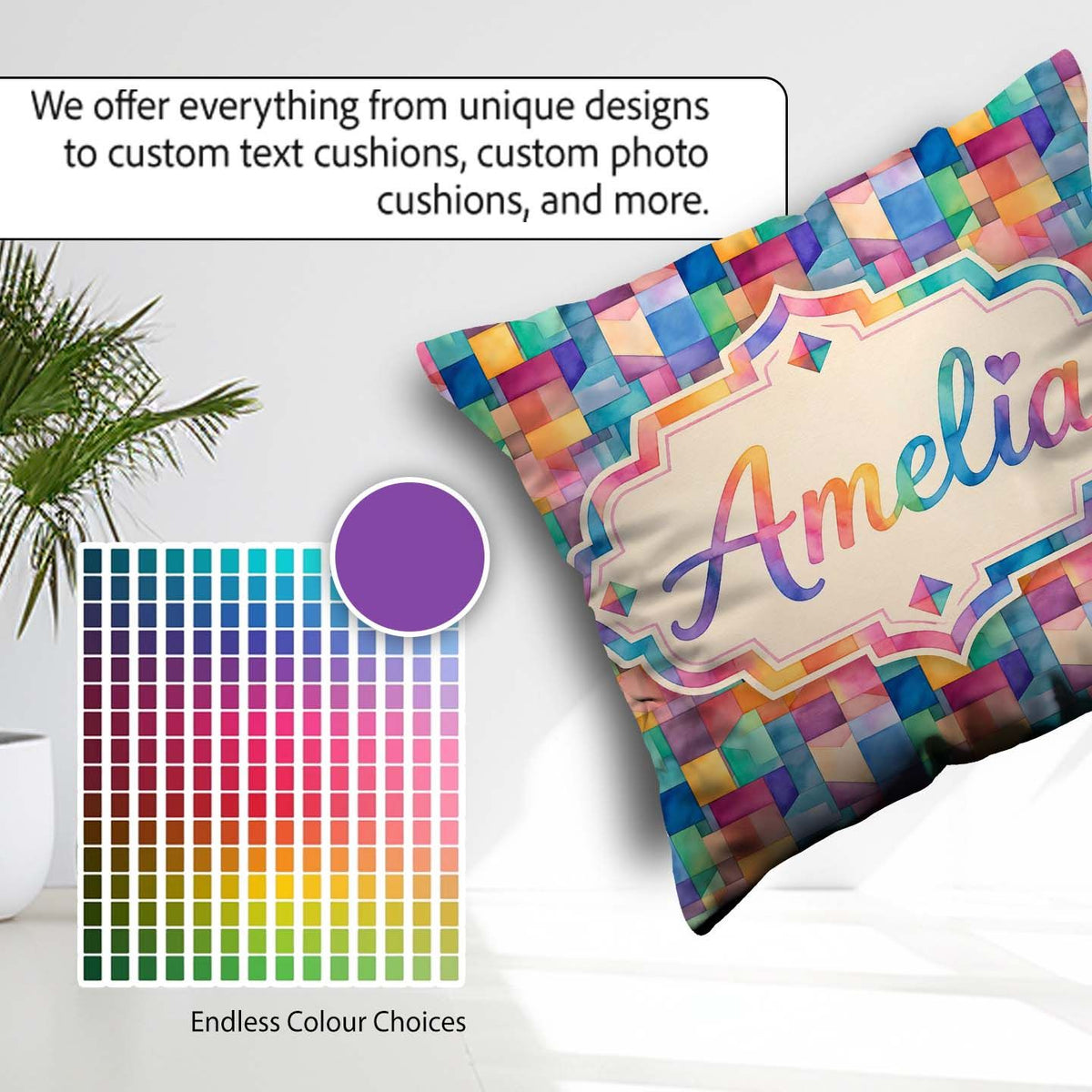 Custom Name Abstract Geometric Blocks Soft Modern Pattern Design Square Filled Cushion Throw Pillow Sofa Bed Home Decor Zip Washable UK Made