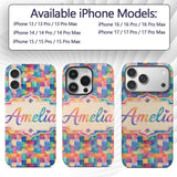 Abstract Geometric Blocks Soft Modern Seamless Custom Name Protective Phone Case Mobile Cover Durable Everyday Smartphone Shock Resistant