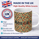 Personalized Custom Name Bold Abstract Geometric Blocks Color Seamless Pattern Design Name 11oz Ceramic Coffee Tea Mug White Large Handle