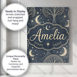 Personalised Name Mystical Forest Trees Moon Stars Night Seamless Custom  Bespoke Canvas Wall Art Print Decor Picture Ready to Hang