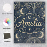 Personalised Name Mystical Forest Trees Moon Stars Night Seamless Custom  Bespoke Canvas Wall Art Print Decor Picture Ready to Hang