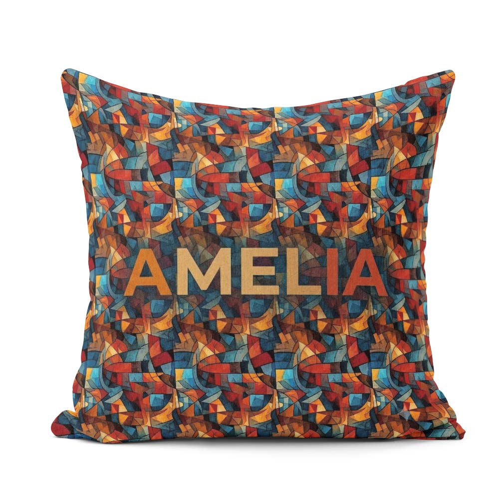 Custom Name Vibrant Cubist Abstract Artistic Seamless Pattern Square Filled Cushion Throw Pillow Sofa Bed Home Decor Zip Washable UK Made
