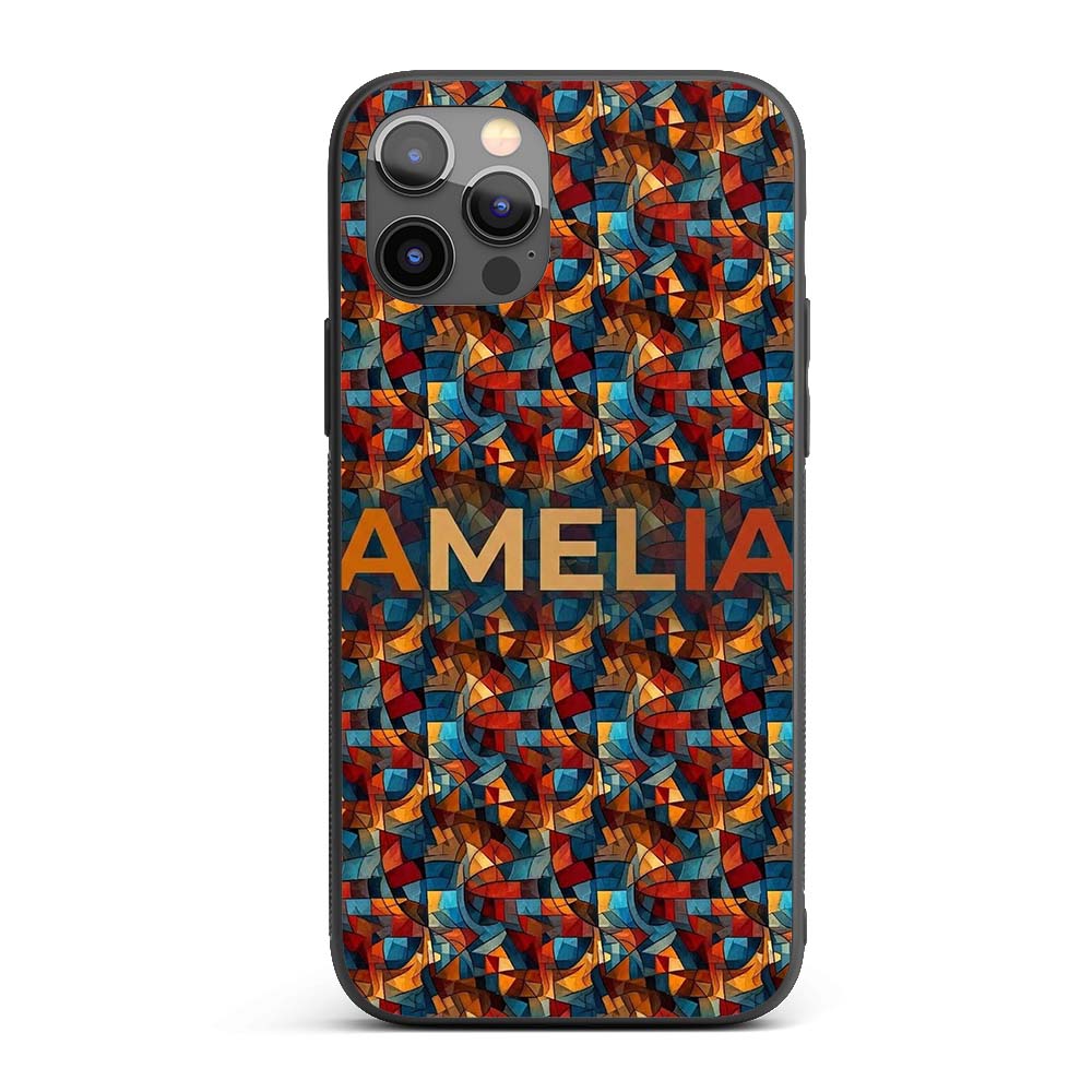 Vibrant Cubist Abstract Swirl Shapes Artistic Custom Name Protective Phone Case Mobile Cover Durable Everyday Smartphone Shock Resistant