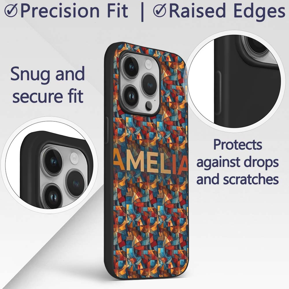 Vibrant Cubist Abstract Swirl Shapes Artistic Custom Name Protective Phone Case Mobile Cover Durable Everyday Smartphone Shock Resistant