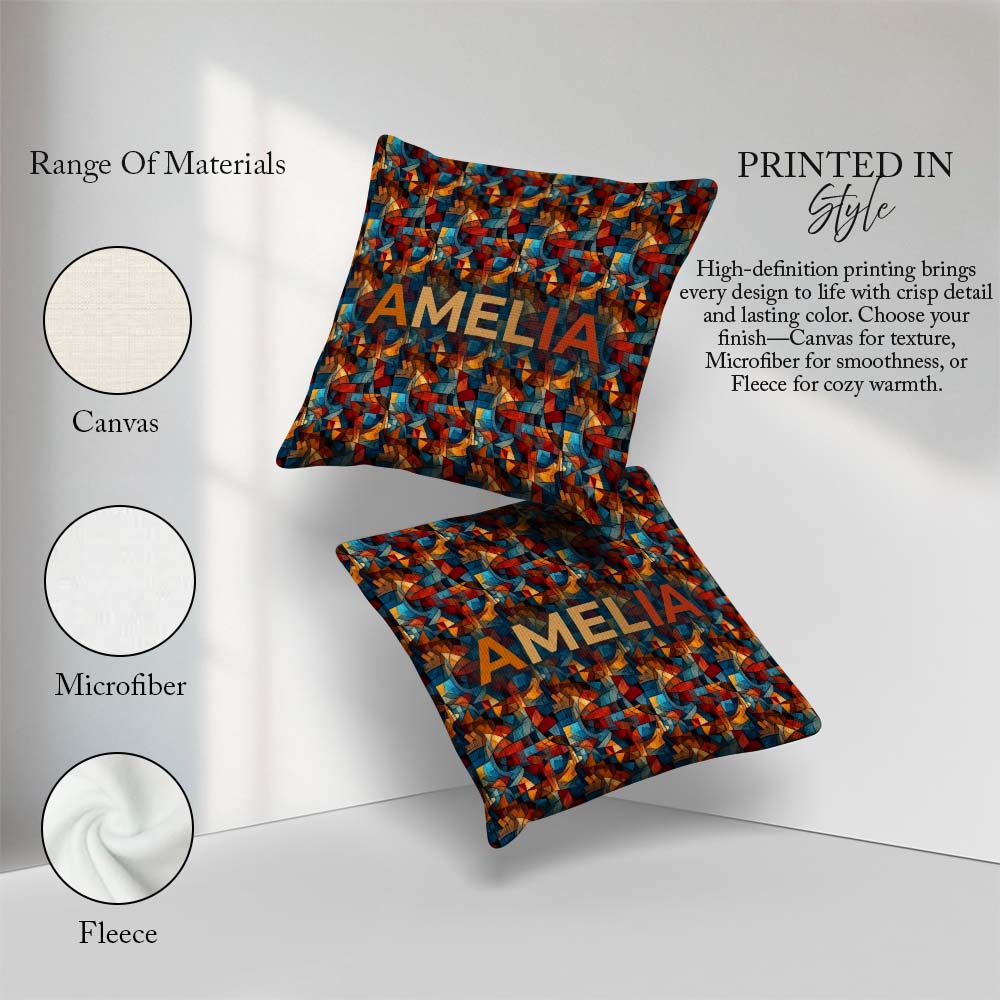 Custom Name Vibrant Cubist Abstract Artistic Seamless Pattern Square Filled Cushion Throw Pillow Sofa Bed Home Decor Zip Washable UK Made