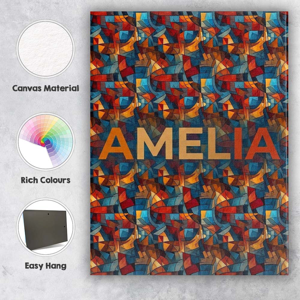 Personalised Name Vibrant Cubist Abstract Custom  Unique Gift Idea Elegant Feature Canvas Wall Art Print Decor Picture Ready to Hang