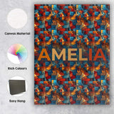 Personalised Name Vibrant Cubist Abstract Custom  Unique Gift Idea Elegant Feature Canvas Wall Art Print Decor Picture Ready to Hang