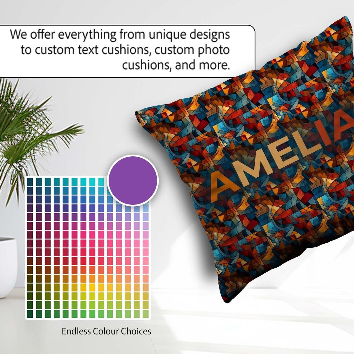 Custom Name Vibrant Cubist Abstract Artistic Seamless Pattern Square Filled Cushion Throw Pillow Sofa Bed Home Decor Zip Washable UK Made