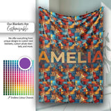Vibrant Cubist Abstract Swirl Shapes Artistic Seamless Pattern  Personalised Custom Name Super Soft Fleece Blanket Bed Sofa Throw