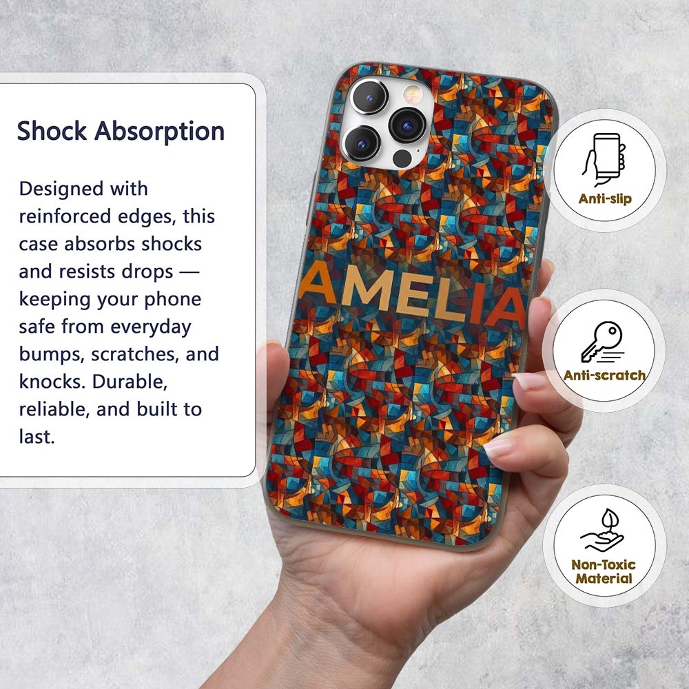 Vibrant Cubist Abstract Swirl Shapes Artistic Custom Name Protective Phone Case Mobile Cover Durable Everyday Smartphone Shock Resistant