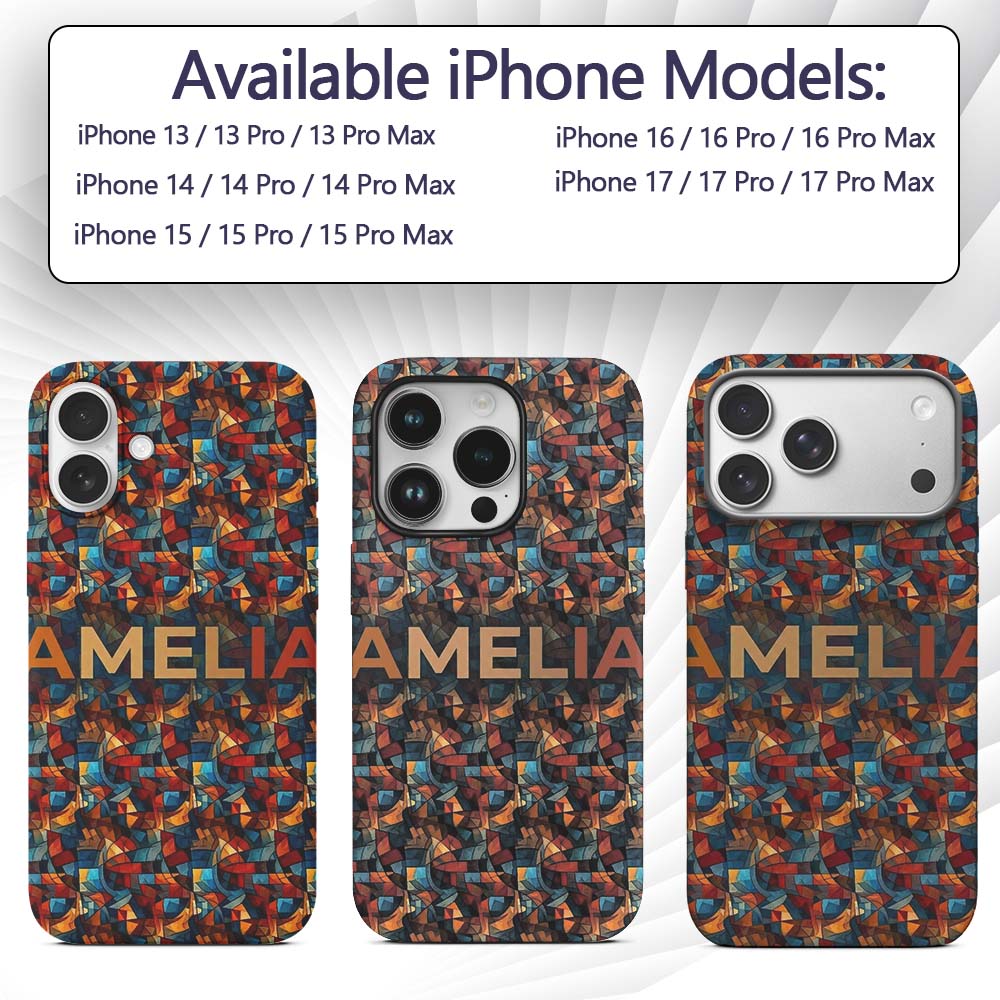 Vibrant Cubist Abstract Swirl Shapes Artistic Custom Name Protective Phone Case Mobile Cover Durable Everyday Smartphone Shock Resistant
