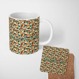 Personalized Custom Name Modern Abstract Linear Shapes Mid Century Seamless Pattern Design 11oz Ceramic Coffee Tea Mug White Large Handle