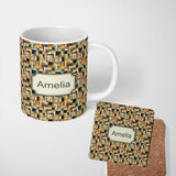 Personalized Custom Name Stylish Geometric Blocks Bold Seamless Pattern Modern Design Name 11oz Ceramic Coffee Tea Mug White Large Handle