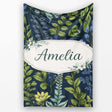 Elegant Botanical Leaves Blue Green Floral Seamless Pattern Lovely  Personalised Custom Name Super Soft Fleece Blanket Bed Sofa Throw