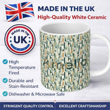 Personalized Custom Name Geometric Abstract Mosaic Color Blocks Artistic Seamless Pattern 11oz Ceramic Coffee Tea Mug White Large Handle