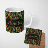 Personalized Custom Name Abstract Cubist Geometric Blocks Bold Colorful Seamless Pattern 11oz Ceramic Coffee Tea Mug White Large Handle