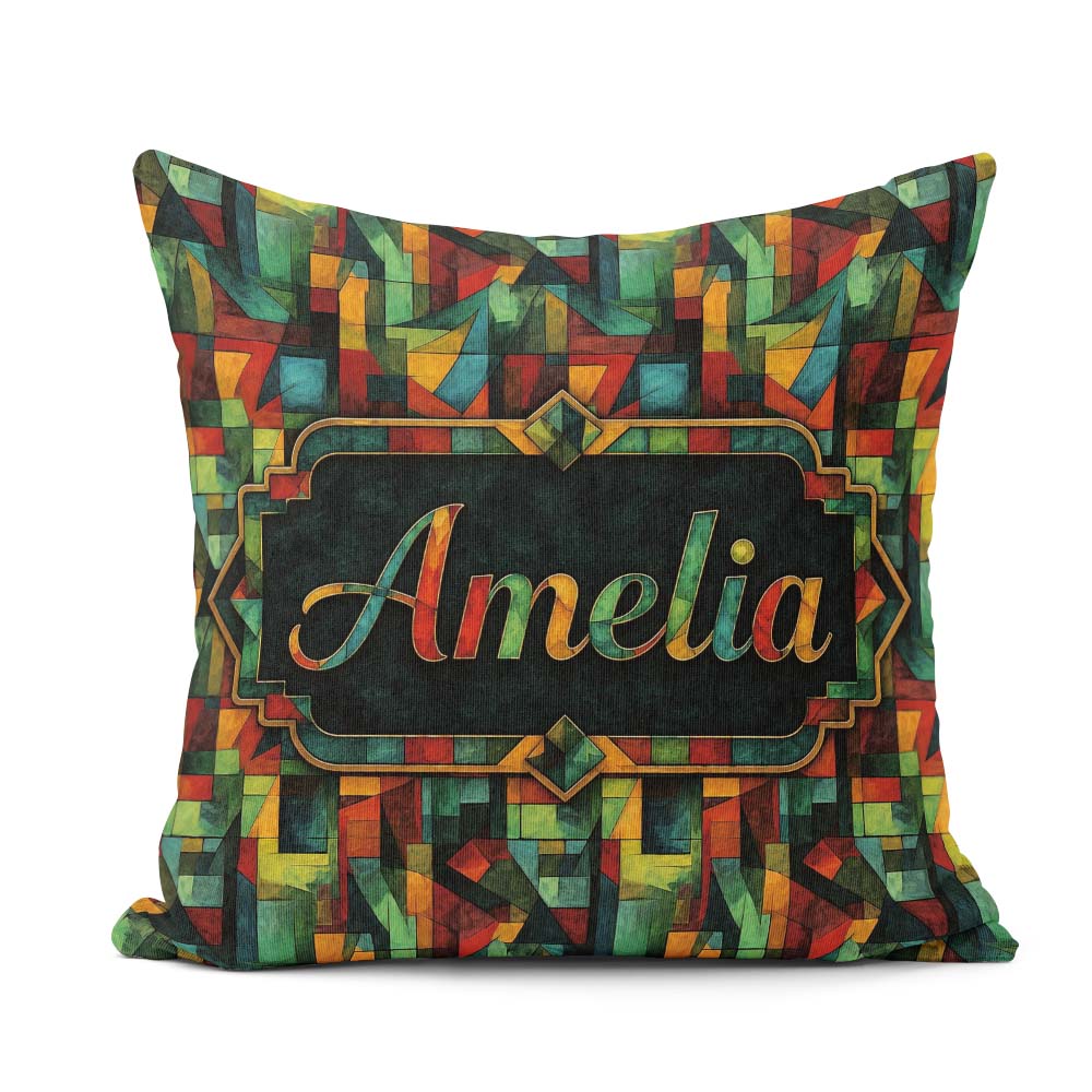 Custom Name Abstract Cubist Geometric Colorful Seamless Pattern Square Filled Cushion Throw Pillow Sofa Bed Home Decor Zip Washable UK Made