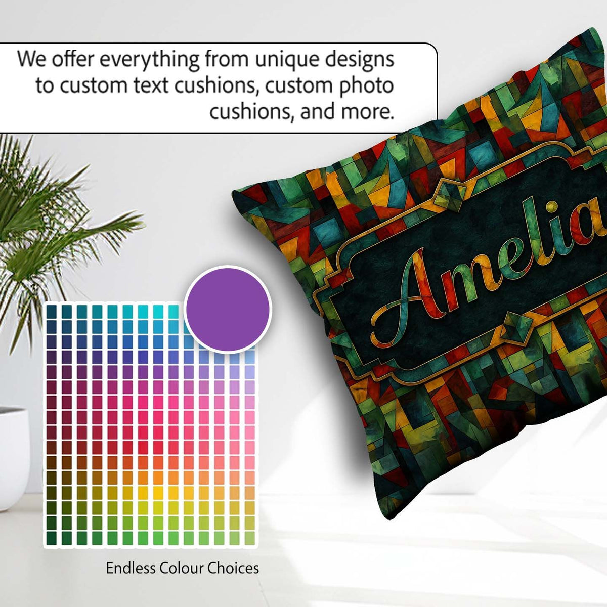 Custom Name Abstract Cubist Geometric Colorful Seamless Pattern Square Filled Cushion Throw Pillow Sofa Bed Home Decor Zip Washable UK Made