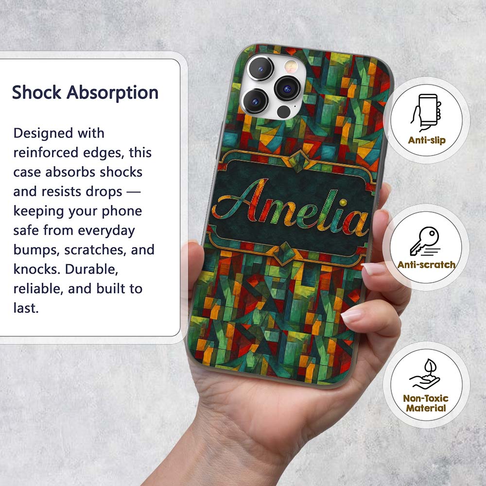 Abstract Cubist Geometric Blocks Bold Colorful Custom Name Protective Phone Case Mobile Cover Durable Everyday Smartphone Shock Resistant