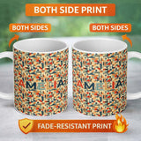 Personalized Custom Name Modern Geometric Shapes Beige Blue Orange Seamless Pattern Name Cute 11oz Ceramic Coffee Tea Mug White Large Handle