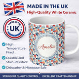 Personalized Custom Name Soft Watercolor Abstract Shapes Red Blue Minimal Seamless Pattern 11oz Ceramic Coffee Tea Mug White Large Handle