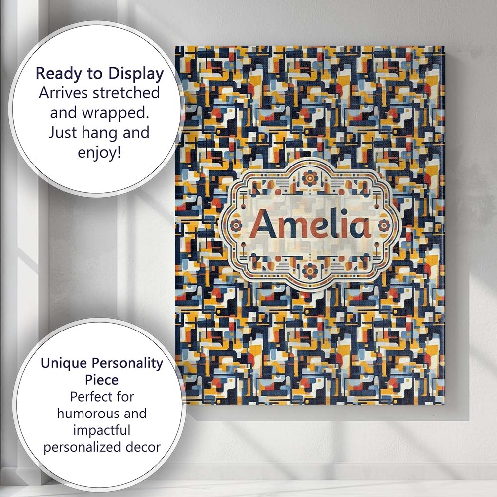 Personalised Name Bold Navy Mustard Abstract Custom Bespoke  Contemporary Display Canvas Wall Art Print Decor Picture Ready to Hang