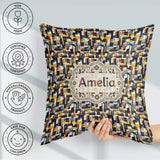 Custom Name Bold Navy Mustard Abstract Geometric Lines Seamless Square Filled Cushion Throw Pillow Sofa Bed Home Decor Zip Washable UK Made