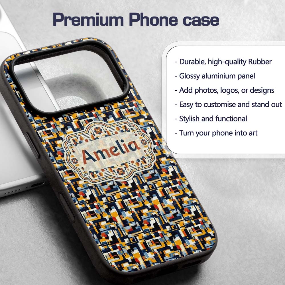 Bold Navy Mustard Abstract Decorative Design Custom Name Protective Phone Case Mobile Cover Durable Everyday Smartphone Shock Resistant