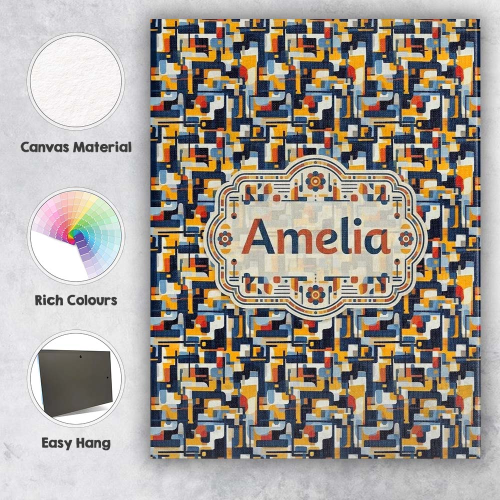 Personalised Name Bold Navy Mustard Abstract Custom Bespoke  Contemporary Display Canvas Wall Art Print Decor Picture Ready to Hang