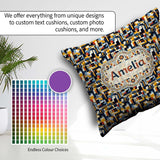 Custom Name Bold Navy Mustard Abstract Geometric Lines Seamless Square Filled Cushion Throw Pillow Sofa Bed Home Decor Zip Washable UK Made